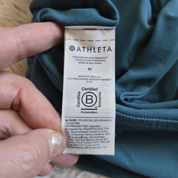 Athleta Transcend padded sports bra teal blue Racerback style deep v-neck Medium - Picture 5 of 6